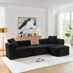 114" Cloud Sectional Couch with L Shape Chaise, Modular Sofa with Movable Ottoman, Upholstered Couches for Living Room Bedroom, No Assembly Required, Black