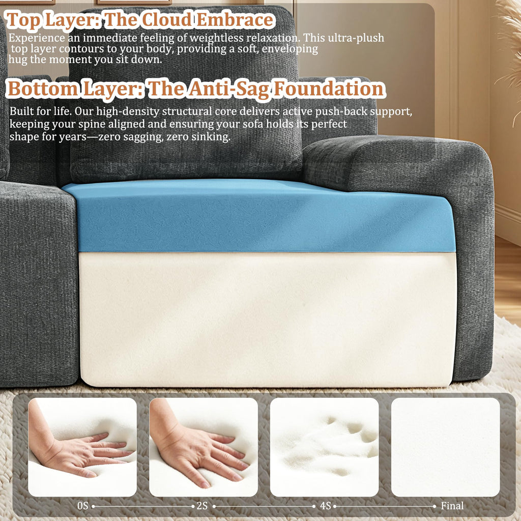 122" L-Shaped Modular Sectional Sofa, Oversized Boneless Cloud Couch for Living Room with Extra Deep Seat & High Back, Tool-Free No Assembly, Soft Chenille (Dark Grey, 122 inch-L Shaped（3+1）)