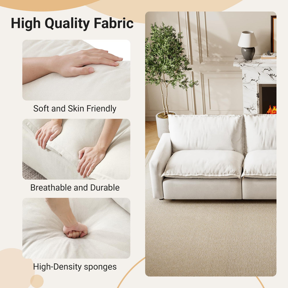 WJShome 116''Oversized Cloud Couch Modular Sectional Reclining Couches for Living Room, Reclining Couch with USB/Type C and Wireless Charging, 3 Seat with Power Recliner Sofa, Beige