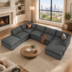 Vesgantti 141.7" Boneless Sectional Sofa with Chaise, 7 Seater Couch, Beige