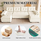110" Oversize U-Shaped Chenille 4-Seater Sofa with Pull Out Bed, 2 in 1 Convertible Sleeper Couch with Removable Armrests & USB Ports, Sectional Modular with Chaise Lounge for Living Room (White)