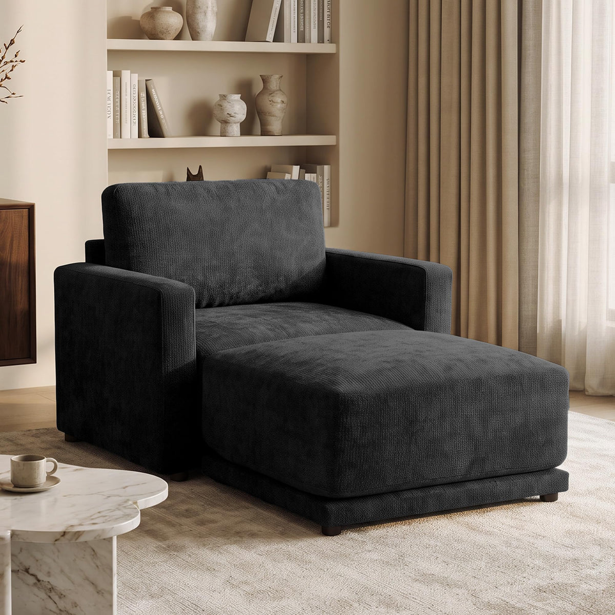 110.6" Modular Sectional Sofa with Ottoman, Upholstered L Shaped Sectional Couch with Thick Cushions, Oversized Chenille Comfy 4 Seater Sofas for Living Room, Easy Assembly, White