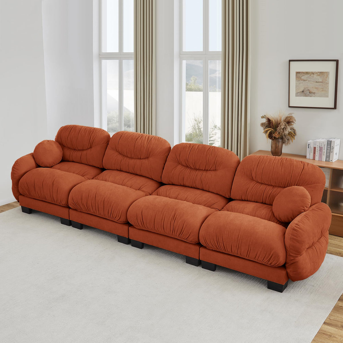 102 Inch Modular L-Shaped Sofa with Storage, Black Linen Fabric Sectional