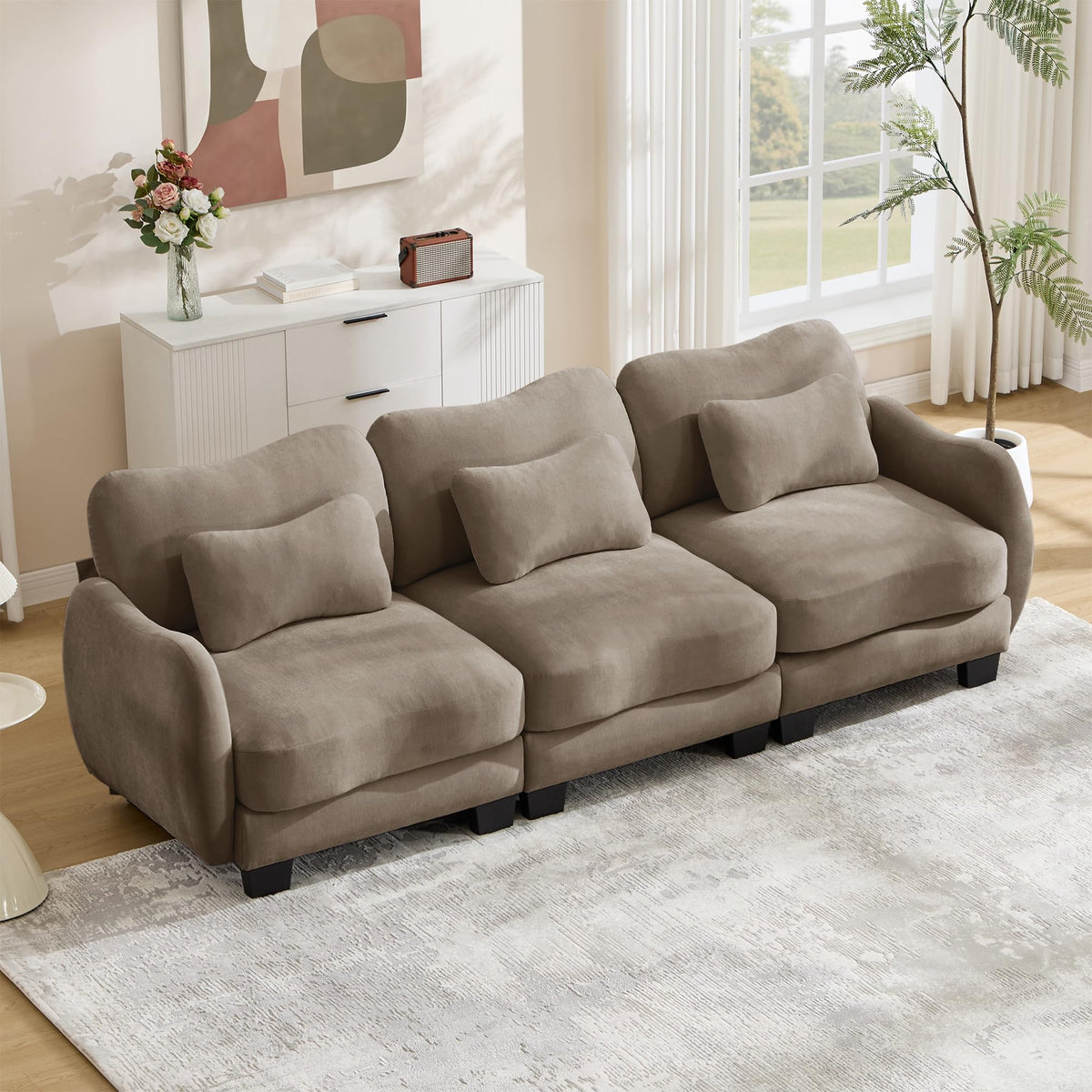 101.1" Modular Cloud Couch Deep Seat Sectional Sofa L Shaped Couch