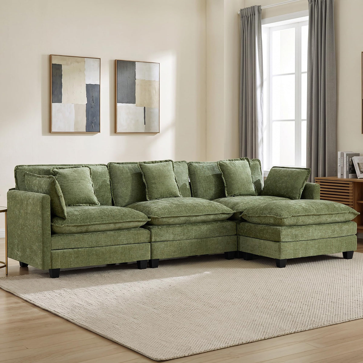 113" V-Shaped Cloud Couch, Modular Sectional for Living Room, Light Grey