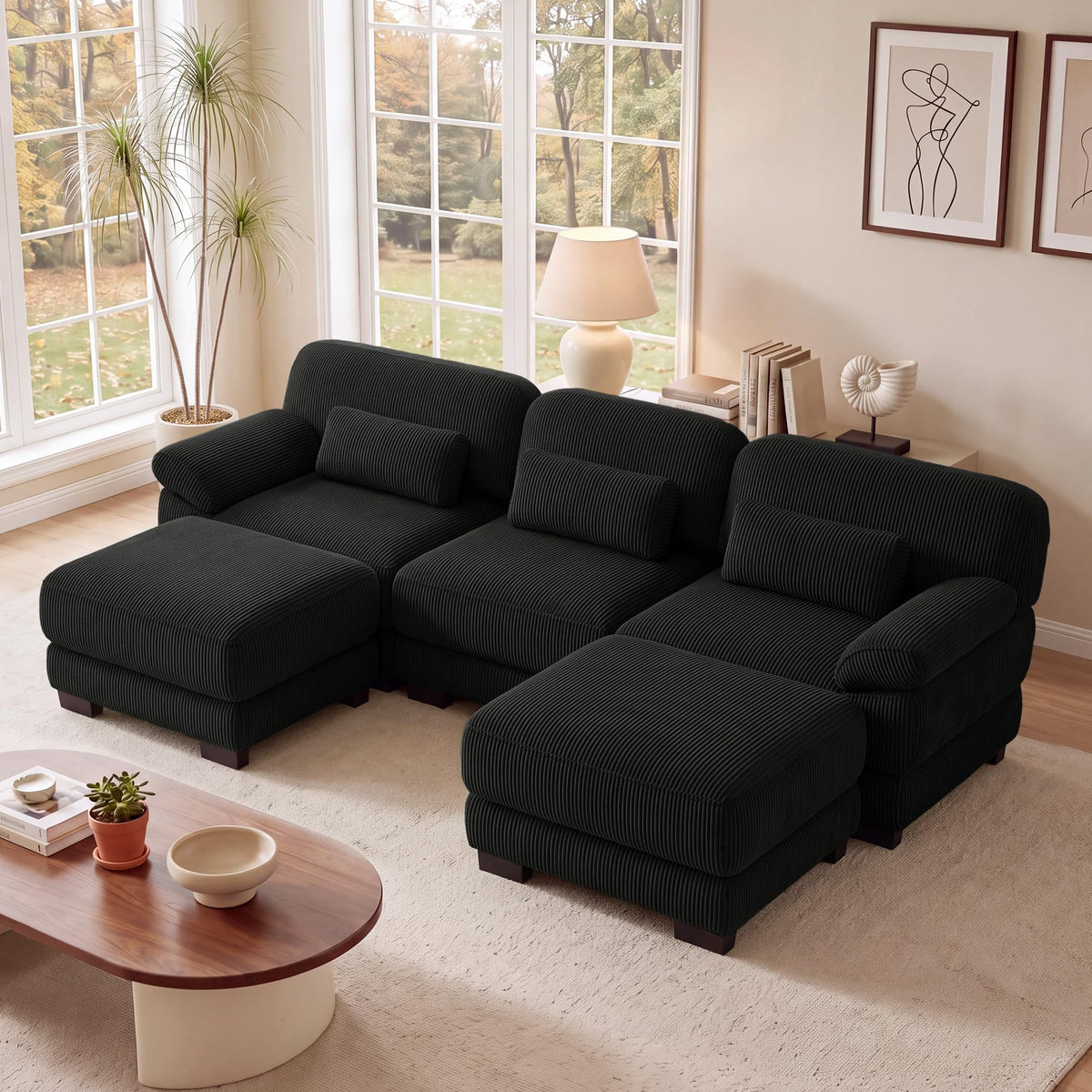 132'' Modular Sectional Sofa, 6-seat U-Shaped Cloud Couch for Living Room
