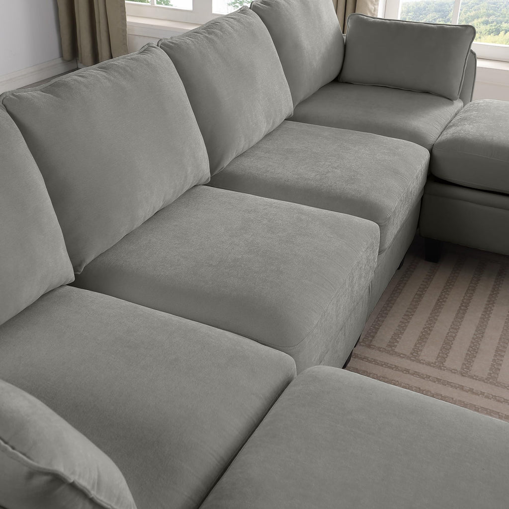 109'' Chenille Modular U Shaped Sectional Sofa DIY Combination 6 Seater Couch with Removable Seat Cushion and Storage Ottomans for Living Room/Apartment