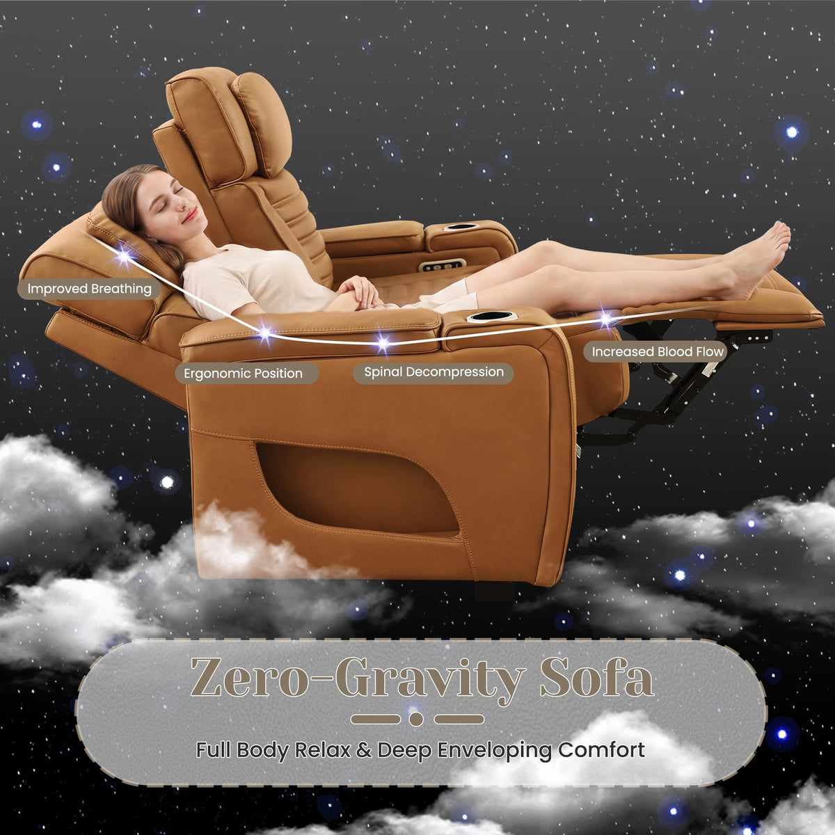 Zero Gravity Power Reclining Sofa Adjustable Headrest & 7 Colors LED Lighting, Power Recliner Sofa with Reading Lighting, Armrest Storage for Home Theater, RV