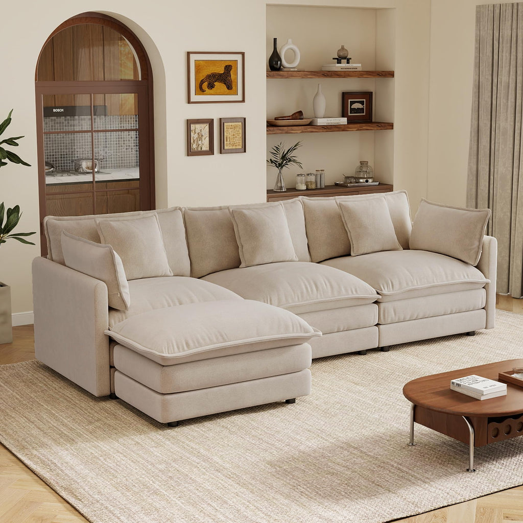 103.8" Modular Cloud Couch Chenille Sectional Sofa L Shaped Couch