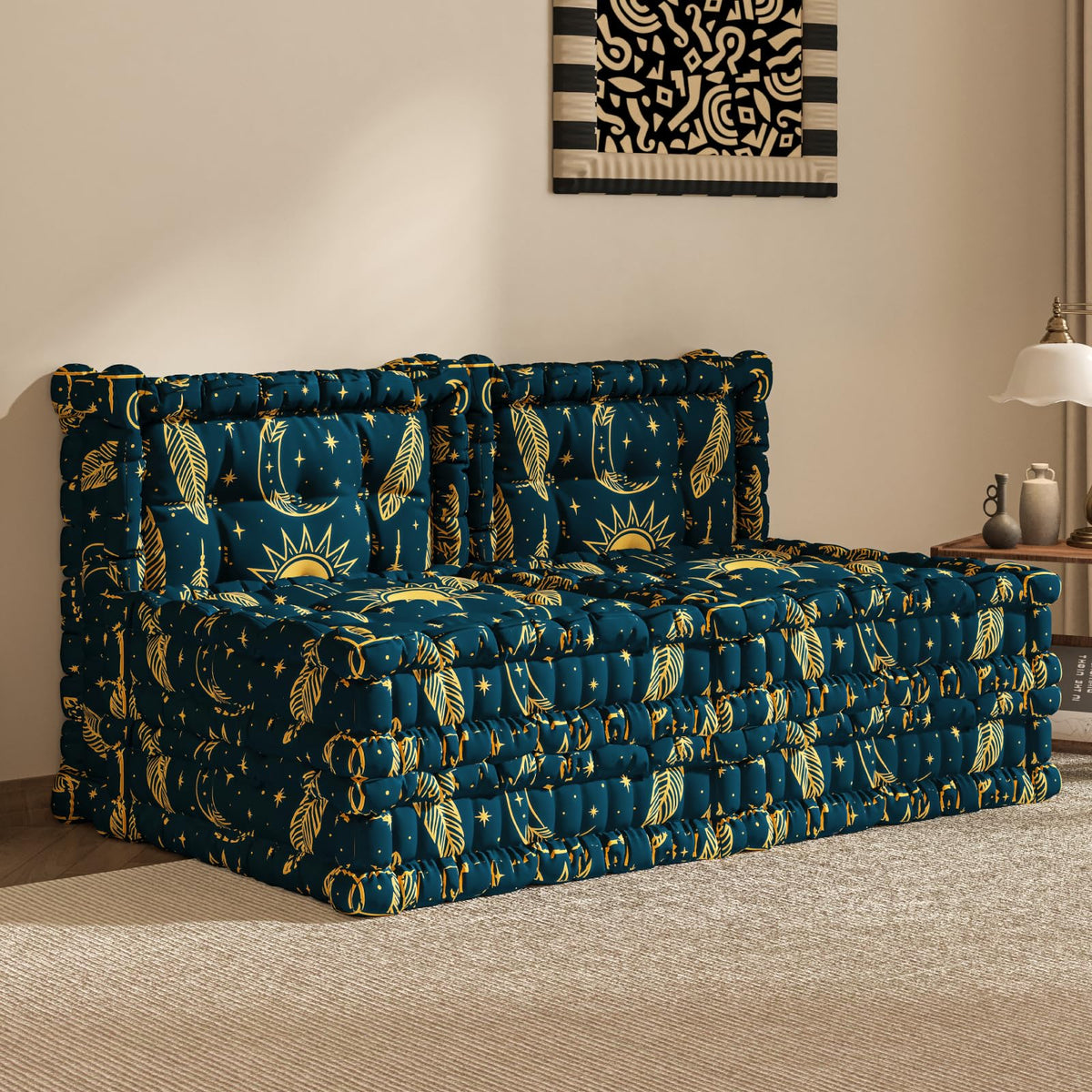 WOWMAX 4 Sets Floor Sofa Couch Bed Convertible Lazy Sofa Sleeper Bed, Floor Chair Bed Mattress Oversized Floor Pillow Ideal for Reading & Gaming, Home Decoration, Light Blue Flowers