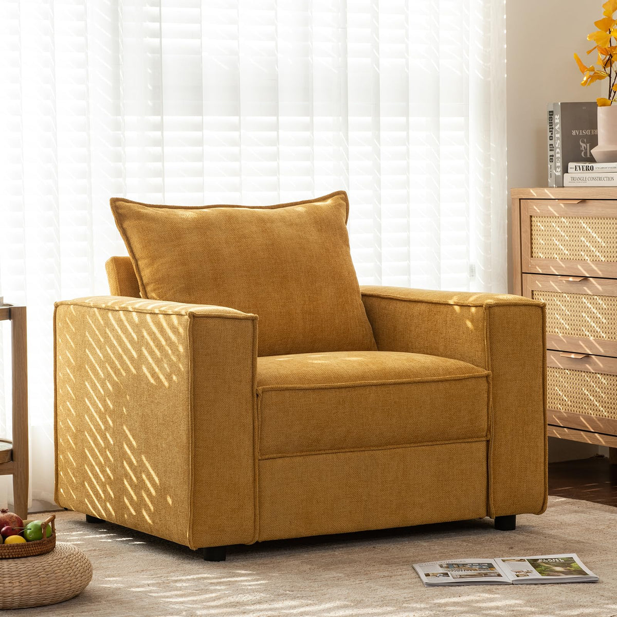 YUHUASHI Square Loveseat Sofa,Linen Fabric Upholstered Couch，Pink