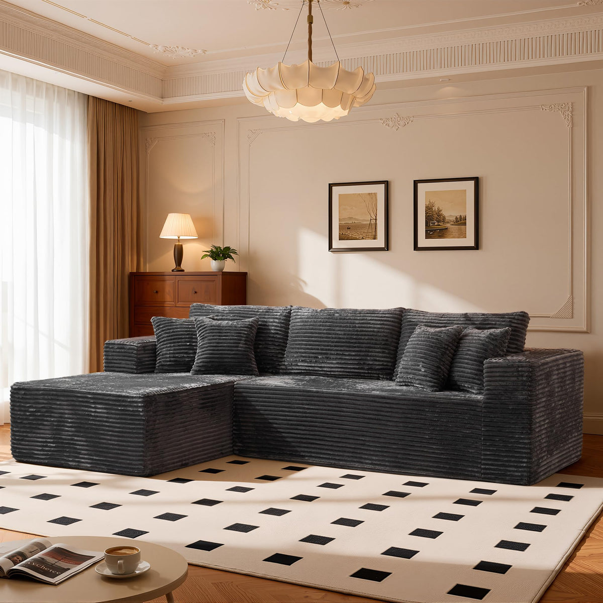 108" Modular Cloud Sofa, High-Density Foam Sectional Couch, Oversized Convertible U-Shaped Sofa Bed with Plush Fabric, Deep Seats, Wide Armrests, Boneless Couches for Living Room, Beige