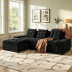 106" Cloud Sectional Couch with L-Shape Chaise & Ottoman, No Assembly Modular Sofa, Deep Seat Plush Corduroy Boneless Couched for Living Room (Black Plush Corduroy, L Shape with Ottoman-Left Facing)