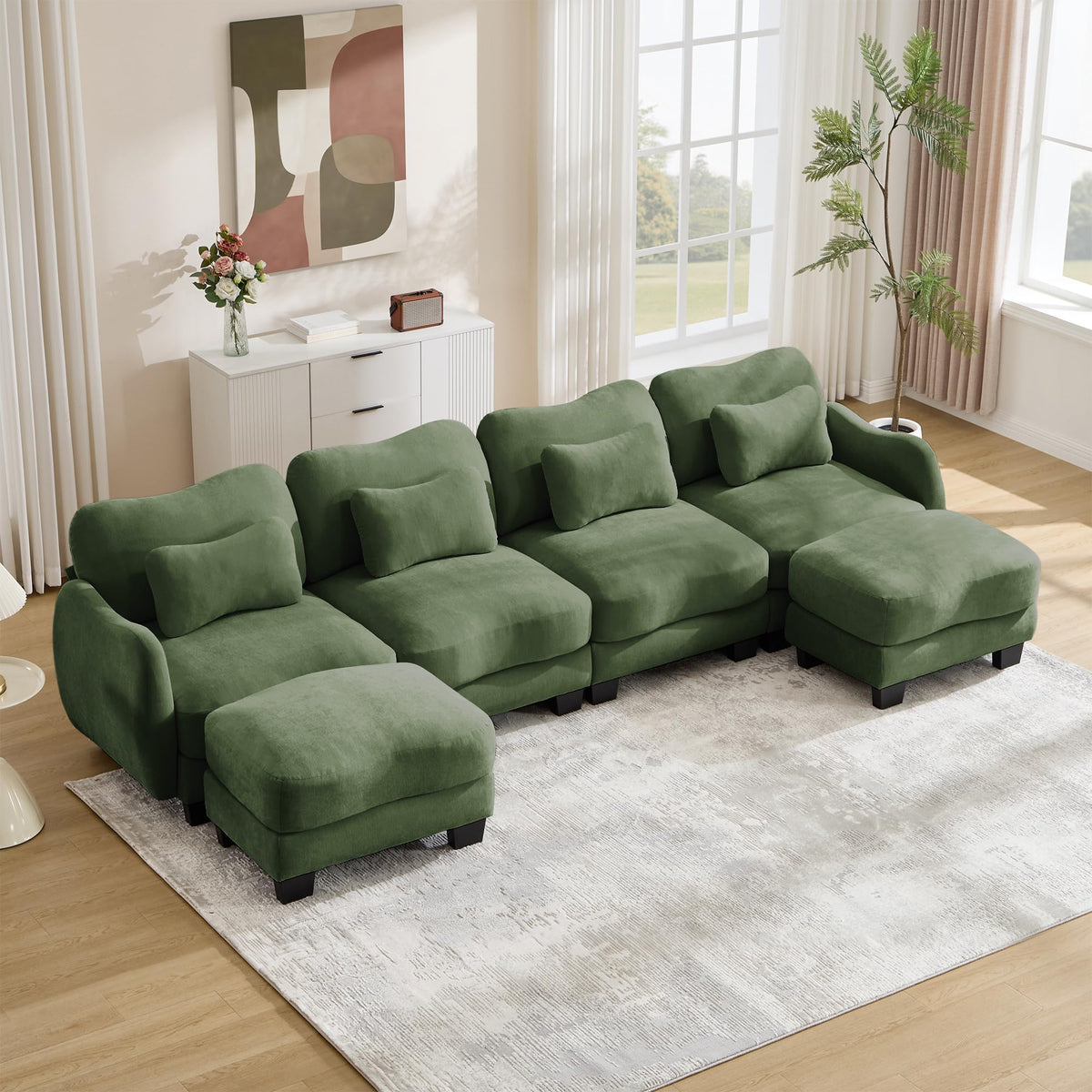 101.1" Modular Cloud Couch Deep Seat Sectional Sofa L Shaped Couch