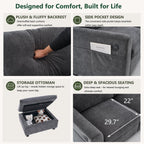 107.1" L-Shaped Modular Sectional Sofa with Storage Ottomans, 6-Seat Deep Seat Sofa with Armrest Storage, Cup Holders & USB Type-C Charging, Sectional Couches for Living Room (Grey)