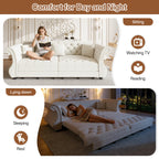 Velvet Pull-Out Sofa Bed, 3-in-1 Convertible Sleeper Sofa with Pillows, Button Tufted Chesterfield King Size Couch for Small Spaces & Apartments (Beige, 97.6")