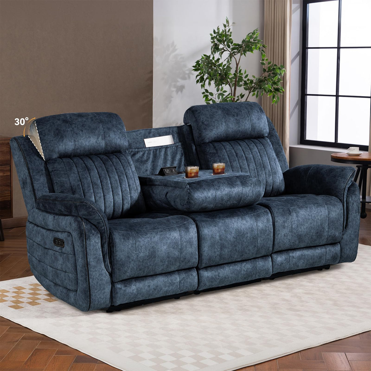 Zero Gravity Power Reclining Loveseat Sofa with Adjustable Headrests, Power Loveseat Recliner with Console, Electric 2-Seater Recliner Couch with Charging Port for Living Room (Velvet, Blue)