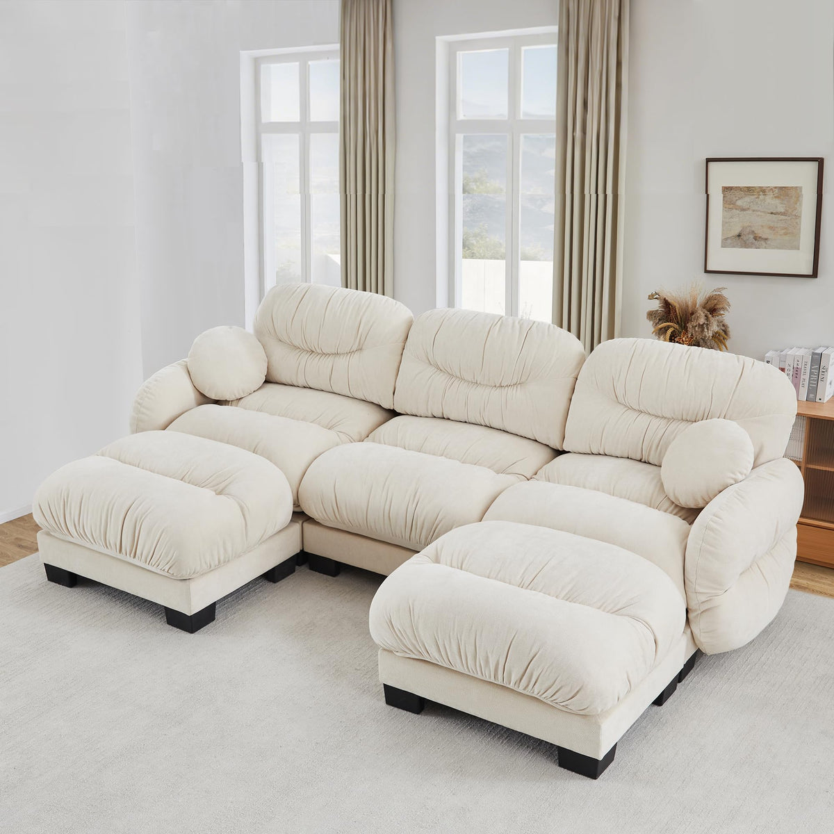 116" Cloud Modular Chenille L Shaped Sectional Sofa with Ottoman, Deep Seat Cloud Couch with Interlocking Metal Connectors for Modern Living Room (Beige, 3S+1O)