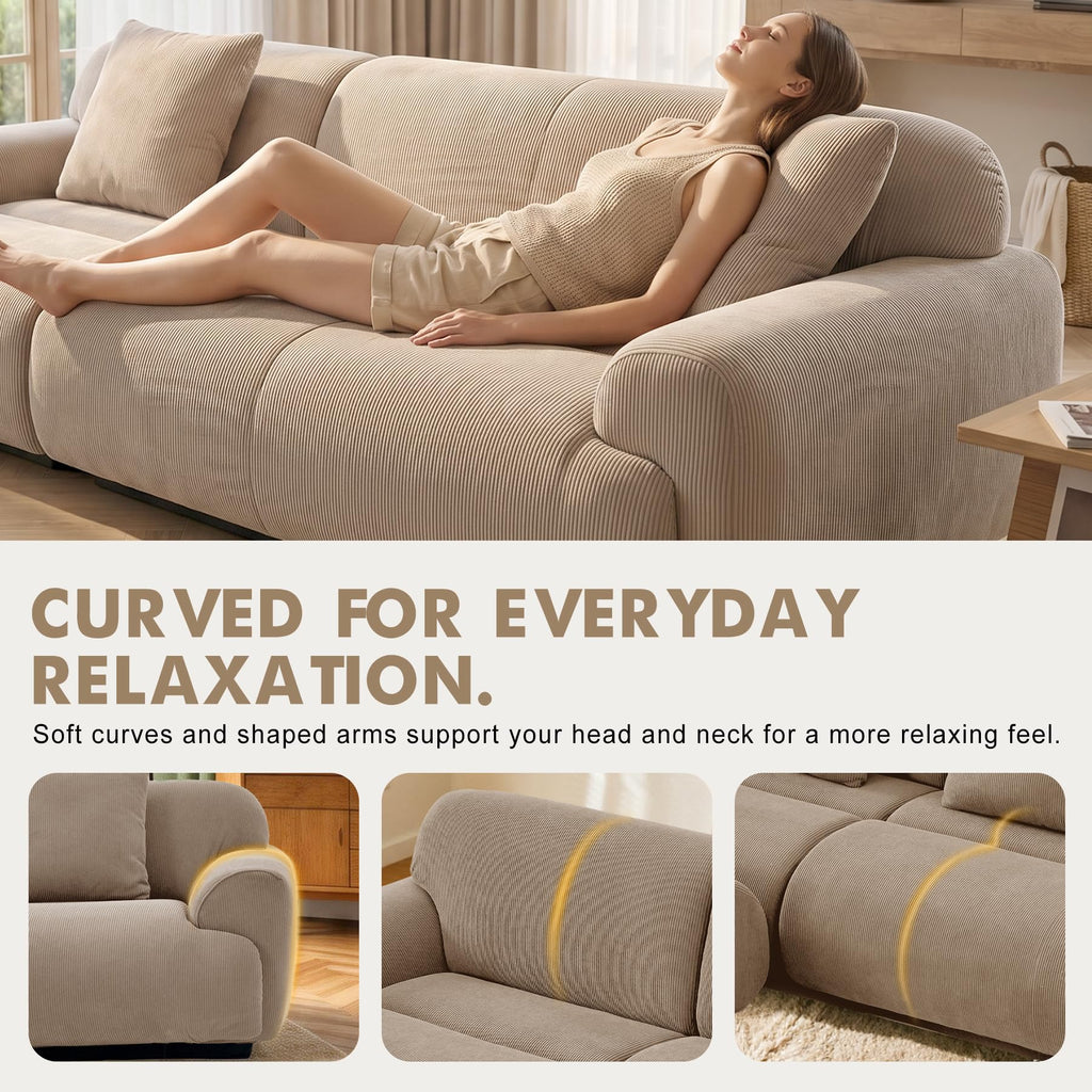 108" Curved Modular Sectional Sofa, Brown Boneless Couch with Ottoman, Corduroy Memory Foam L-Shaped Low Profile Sofa, No Assembly