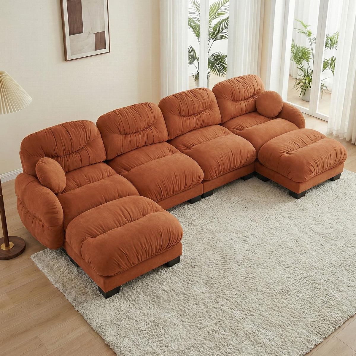 116" U Sectional Couches for Living Room, 3 Seater Modular Couch with 2 Ottoman, Cloud Sofa with Soft Chenille Fabric, High-Density Foam Cushion, Living Room Furniture, Beige