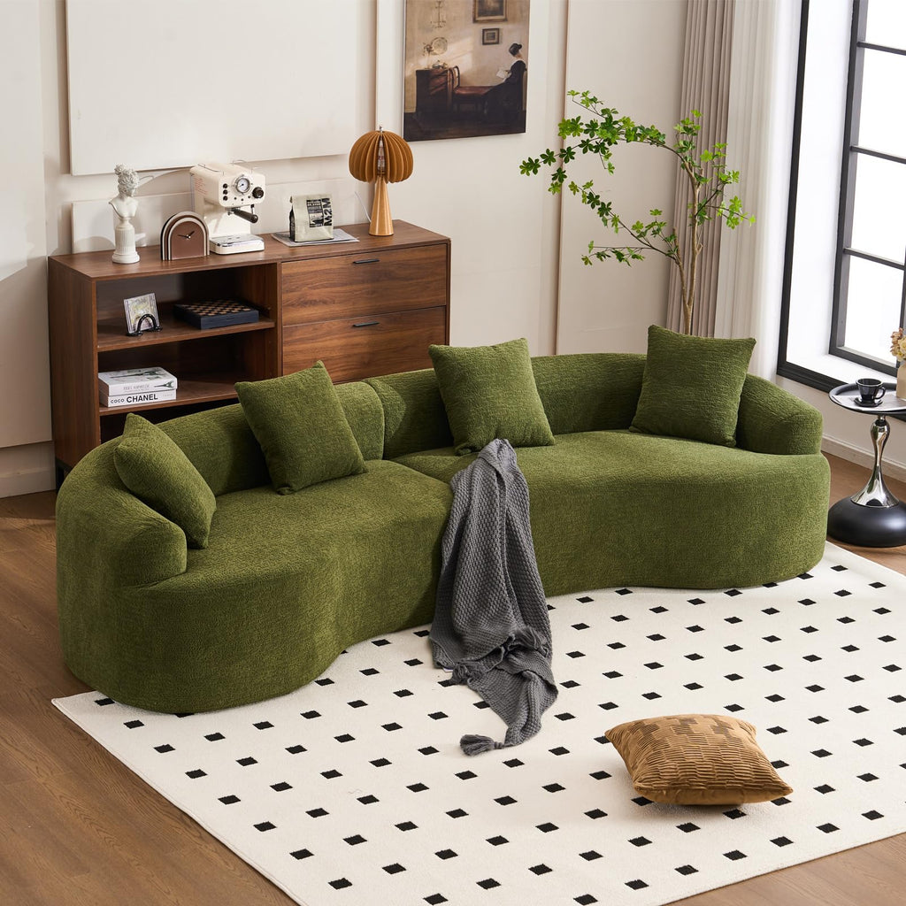 110.2" Curved Sectional Sofa,Luxury Wood Grain Chenille Fabric, Oversized Sectional Sofa,Compression Curved Couch for Living Room,No Assembly Needed (Green, 110.2 Inch)
