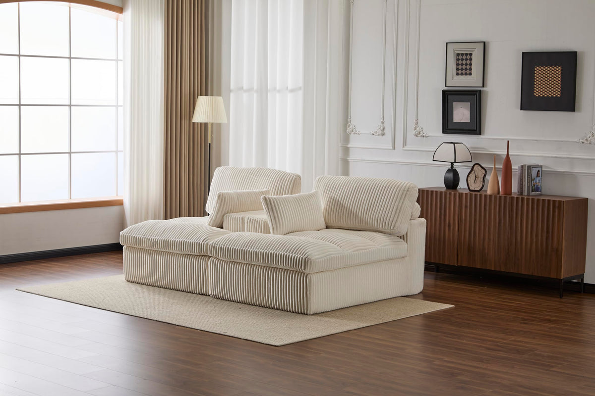 Tidyard Double Chaise Lounge Chair Indoor, Oversized Upholstered Sofa Bed with Pullout Couch, Deep Seat Sectional Cloud Couch for Living Room, No Assembly Required, White