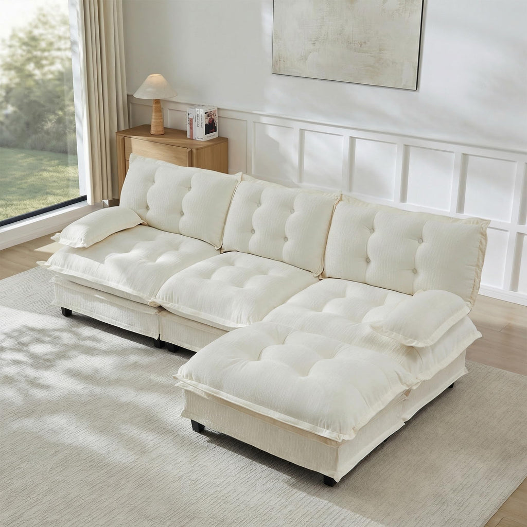 108" U Shaped Modular Sectional Sofa Couches for Living Room, Cloud Couch with Movable Ottomans, Comfy Chenille Sofa with Pillow-top Armrest for Bedroom Apartment