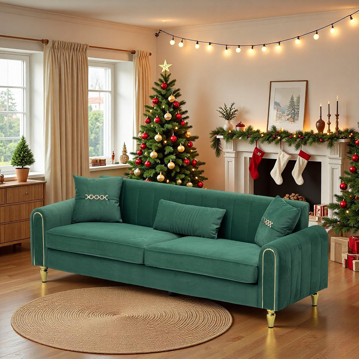 (Sofa) 87.4 Inches Upholstered Sofa Couch, 3 Seater Sofa with Plush Cushions Pillows, Comfortable Pocket Spring Support, Room Furniture