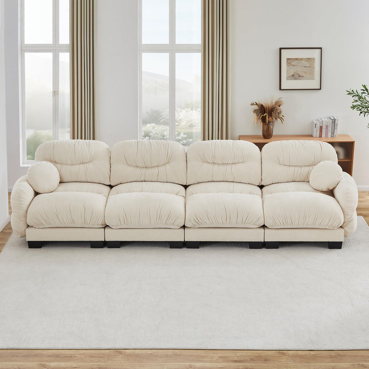 116" Cloud Modular Chenille L Shaped Sectional Sofa with Ottoman, Deep Seat Cloud Couch with Interlocking Metal Connectors for Modern Living Room (Beige, 3S+1O)