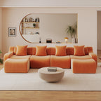 115.3" Modular Sectional Couches for Living Room, Teddy Deep Seat Sofa, 3 Seater Boneless Couch with 2 Ottoman,Orange