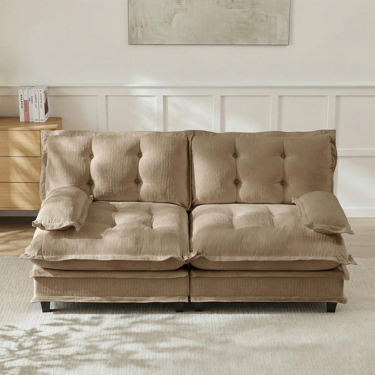 U Shaped Modular Sectional Sofa - 108" Chenille Cloud Deep Seat Couch with Ottoman, 5-Seat Comfy Lattice Decored Seat Cushion for Living Room, Apartment,Light Coffee