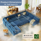 10 Seat Oversized Modular Sectional Couch Bed with Hidden Storage and Movable Ottomans Corduroy Upholstered Deep Seat for Sectional Couches for Living Room Bedroom, Blue