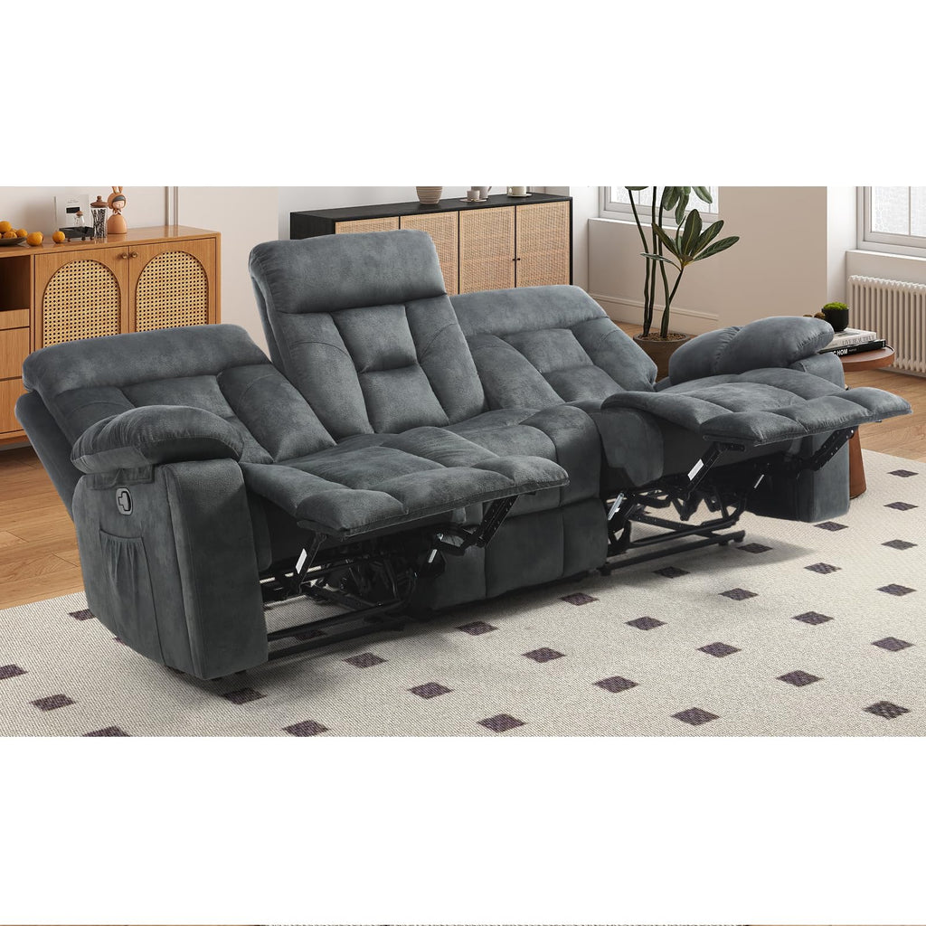 EBELLO 2 Piece Reclining Living Room Set, Soft Fabric Recliner Sofa Furniture Set, Included Power Lift Recliner Chair with Massage and Heat and 3 Seat Sofa, Dark Greenish-Grey