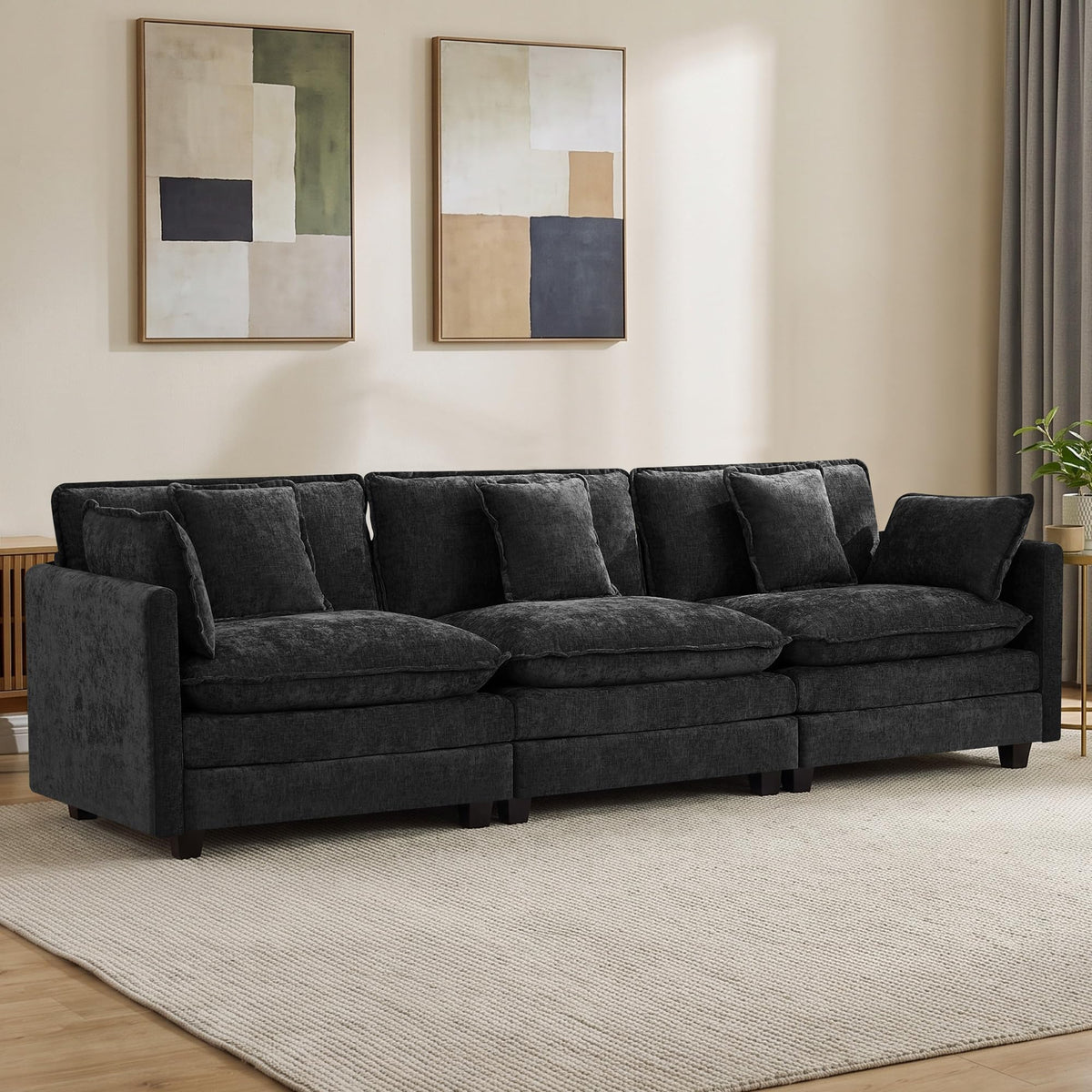 113" V-Shaped Cloud Couch, Modular Sectional for Living Room, Light Grey