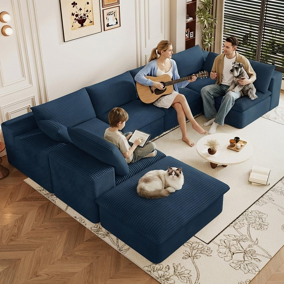 107" Cloud Couch Modular Sectional Couchs with Chaise Lounge, U-Shape Boneless Couches with Ottoman for Living Room, Corduroy Sofa with Deep Seat, No Assembly Required (Green, Left Facing Chaise)