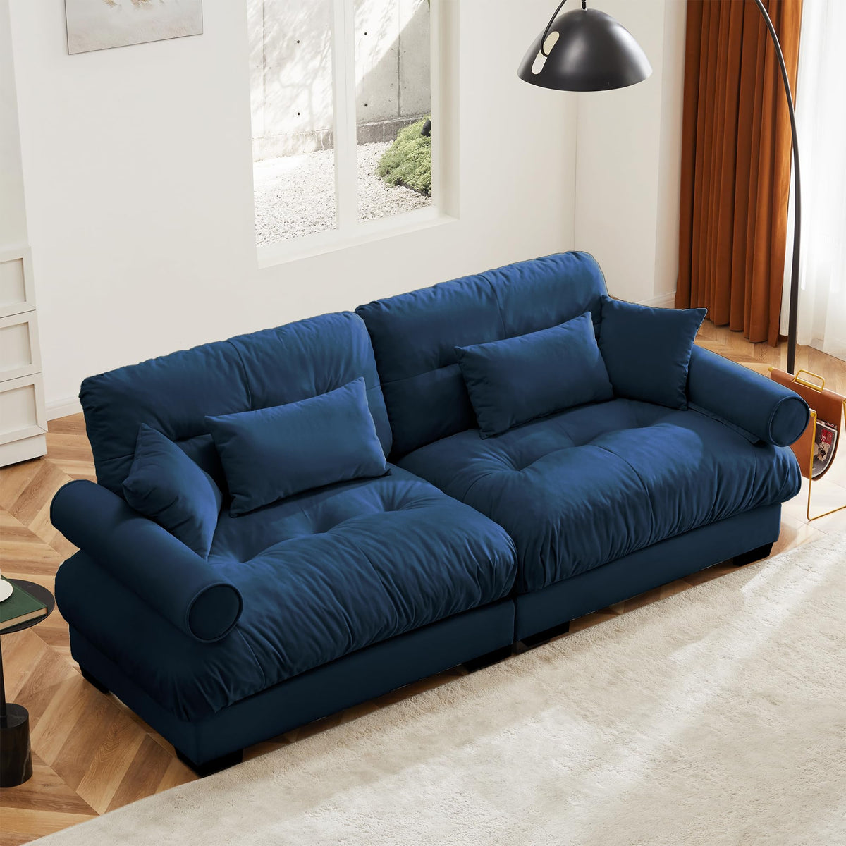 130" Modular Sectional Sofa,Velvet Upholstered Couches for Living Room,3 Seater Green Sofa Couch with Movable Ottoman,Big Comfy Loveseat Sofa with Deep Seats for Living Room,Apartment,Bedroom