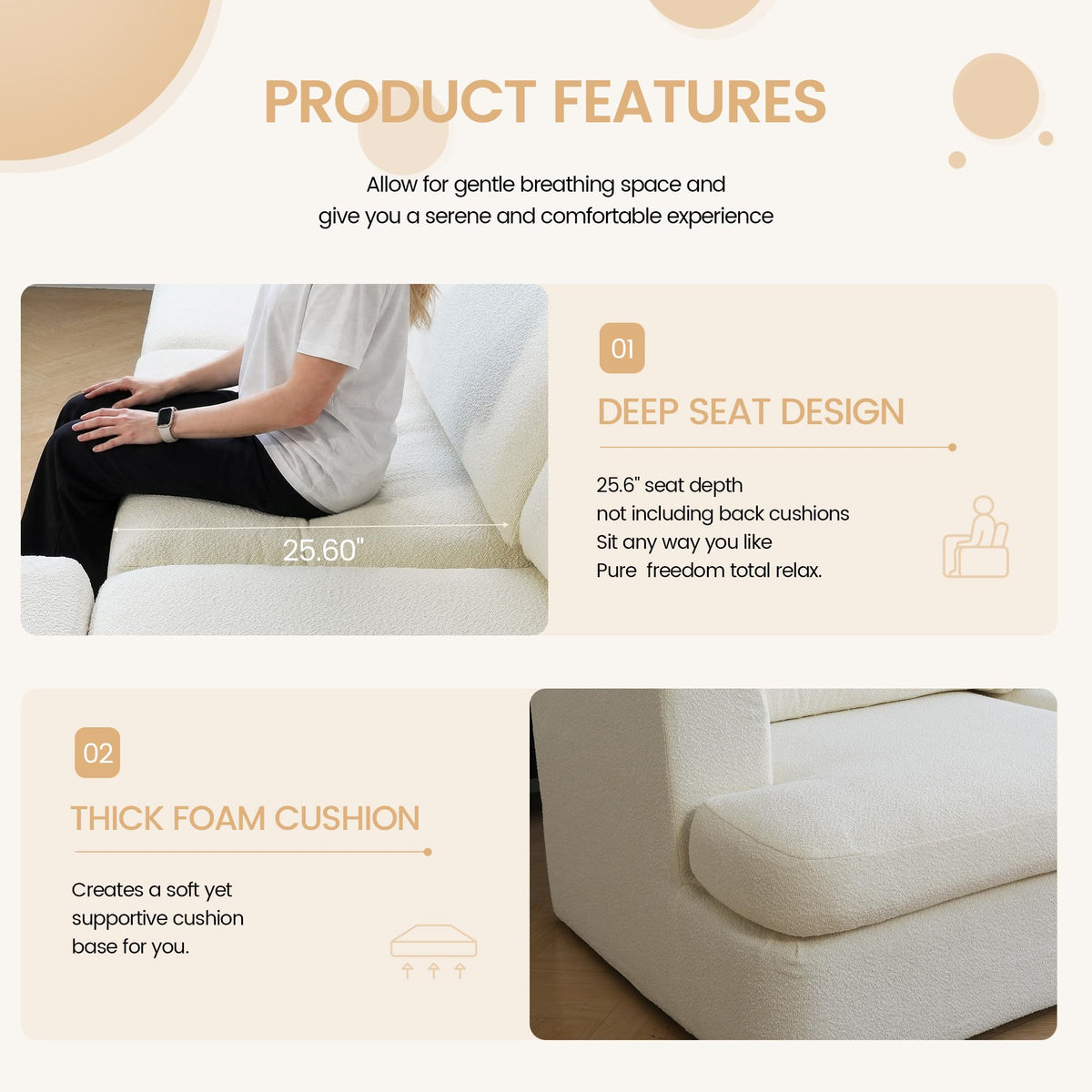 118" V Shape Sectional Sofa Couch, Modern Modular Boucle Cloud Couch with Flexible Layout, Oversized Comfy Upholstered Modular 5-Seats Sectional Couch, White