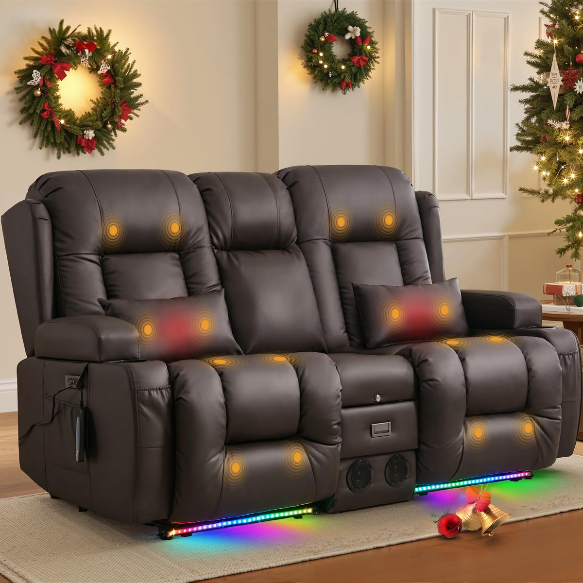 TUNYI Power Loveseat Recliner Sofa with Massage & Heat