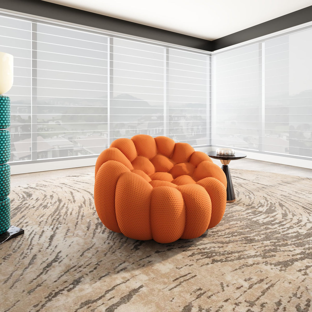 WJShome 98.43''Bubble Couch Large Seating,3D Honeycomb Shape Curved Couches,Deep Seat Floor Sofas Chair Lounge for Office,Apartment,No-Assembly,Orange