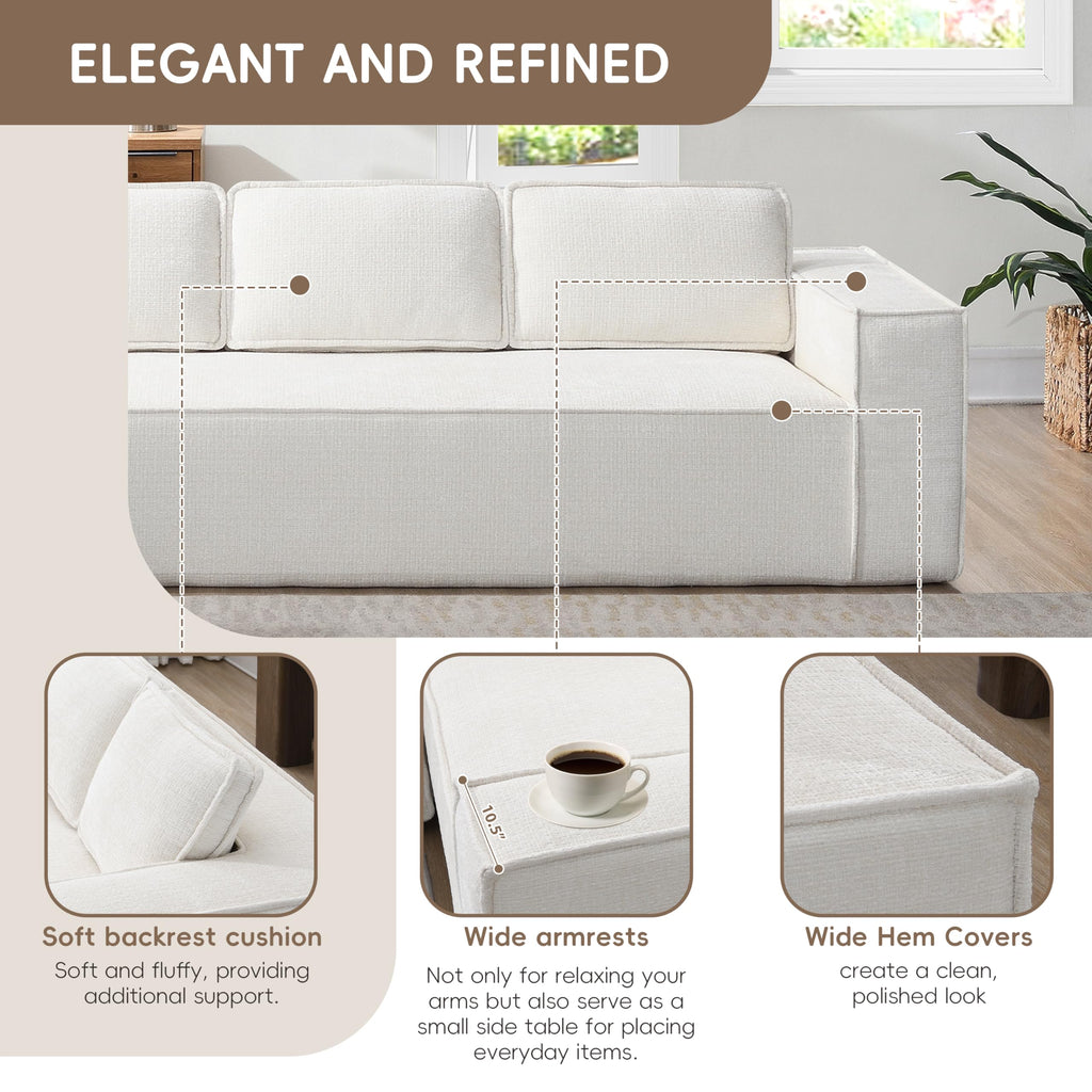 130" Ultra-Thick Chenille Modern Minimalist Style Modular Sectional Couch, Convertible Modular Cloud Sleeper Sofag, Modern Boneless Compressed Floor Sectional Sofa for Living Room, Beige