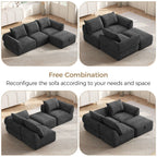 104" Modular Sectional Sofa with Deep Seat, Comfortable Upholstery L Shaped Cloud Couch for Living Room, 3-Seater Boneless Sofa with Movable Ottomans, Removable Cover, No Assembly Required, Dark Gray