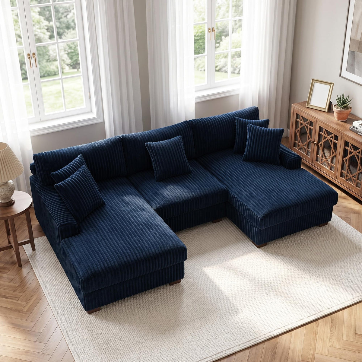 118.3" L-Shaped Modular Sectional Sofa with Chaise, Comfy Corduroy Fluffy Couch with Deep Seat, Flexible Module Combination for Living Room, Cotton Flannel Light Brown