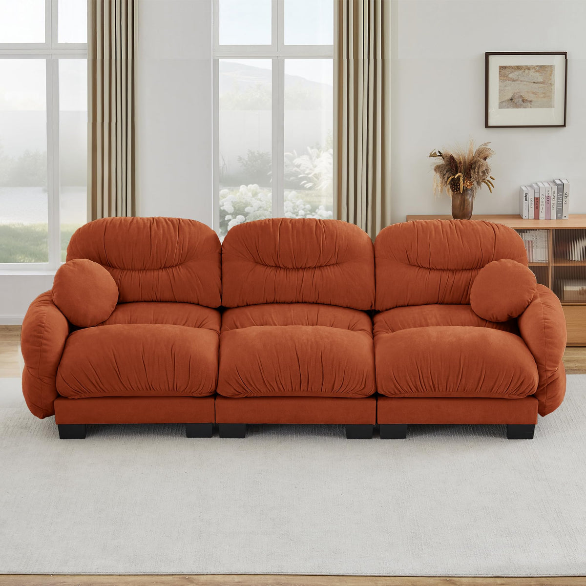 116" Cloud Modular Chenille L Shaped Sectional Sofa with Ottoman, Deep Seat Cloud Couch with Interlocking Metal Connectors for Modern Living Room (Beige, 3S+1O)