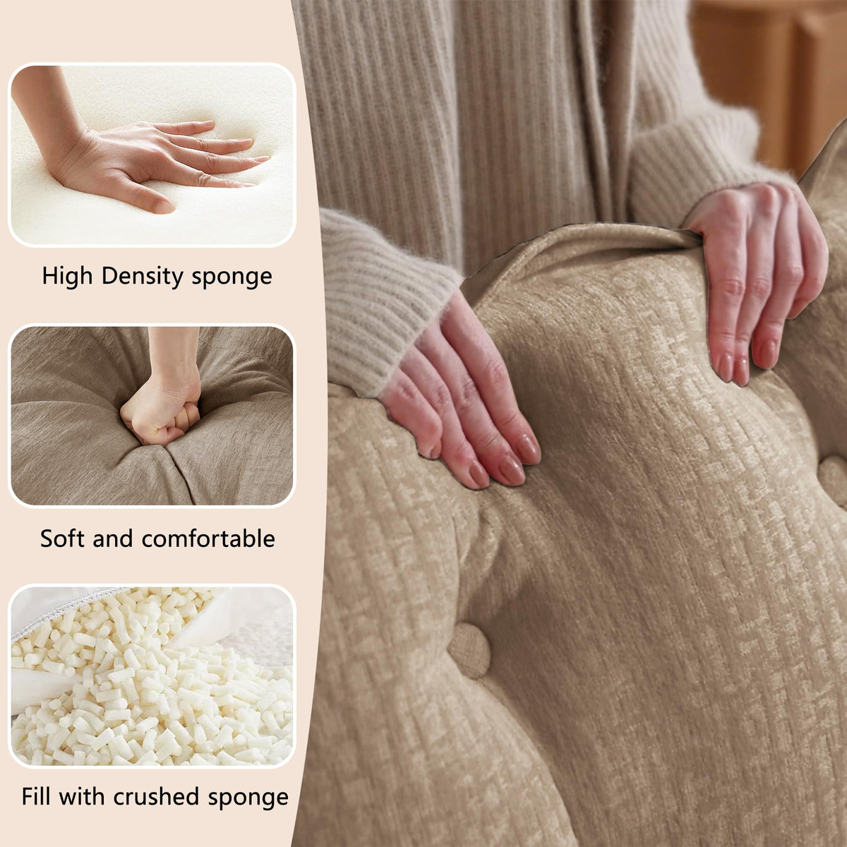 U Shaped Modular Sectional Sofa - 108" Chenille Cloud Deep Seat Couch with Ottoman, 5-Seat Comfy Lattice Decored Seat Cushion for Living Room, Apartment,Light Coffee