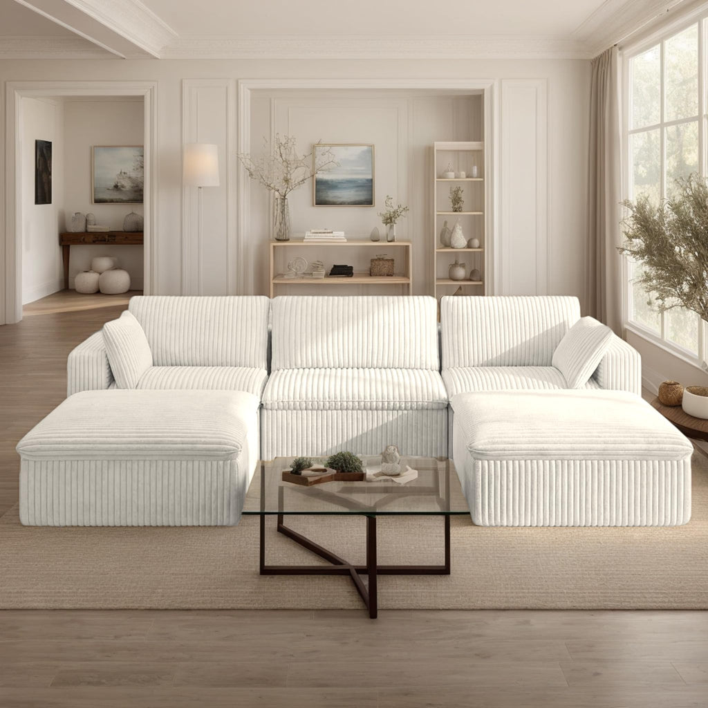 118.2" L‑Shape Modular Cloud Sectional Sofa, 3‑Seater Couch with Ottoman