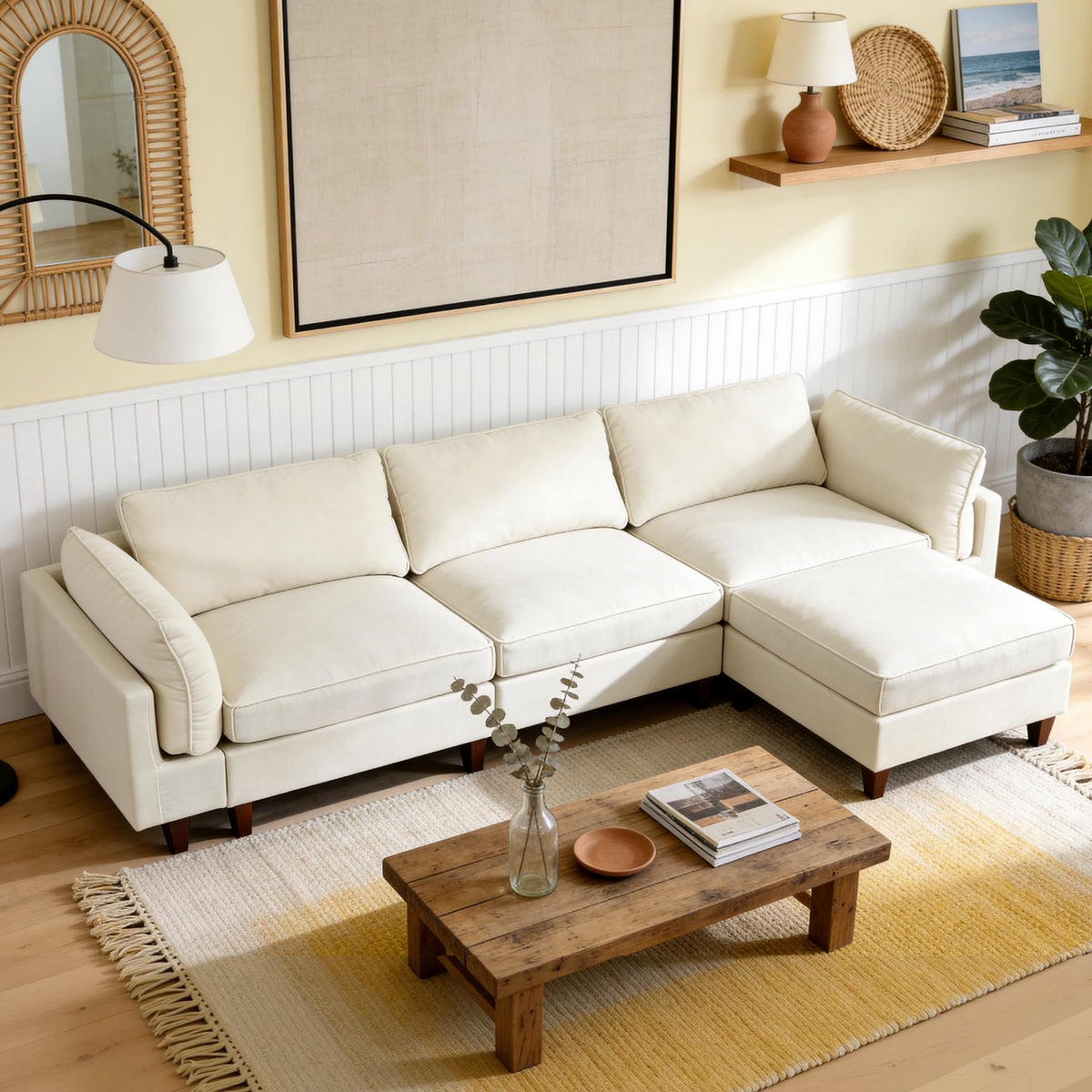 126" L Shaped Faux Leather Couch with Deep Seat for Living Room, Grey