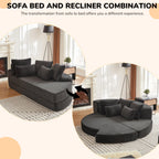 78.5 Inch Corduroy Circular 2 in 1 Sofa Bed, Designer Recliner with Neck Pillow and Five Throw Pillows in Living Room IW271