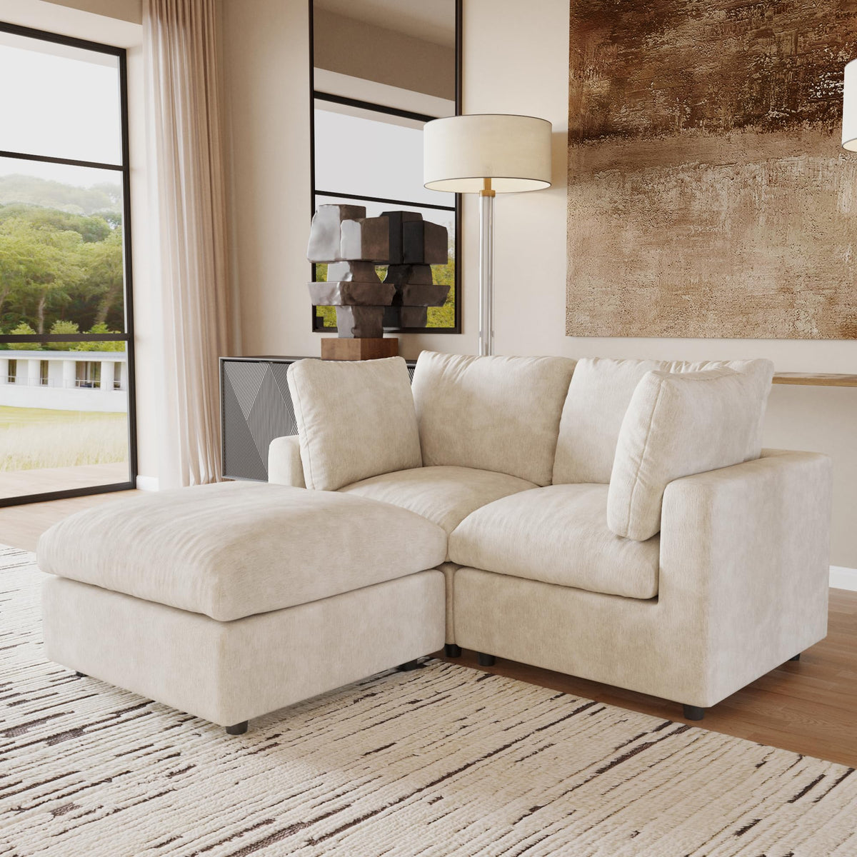 120" Cloud Couch Chenille Sectional Sofa for Livingroom Beige