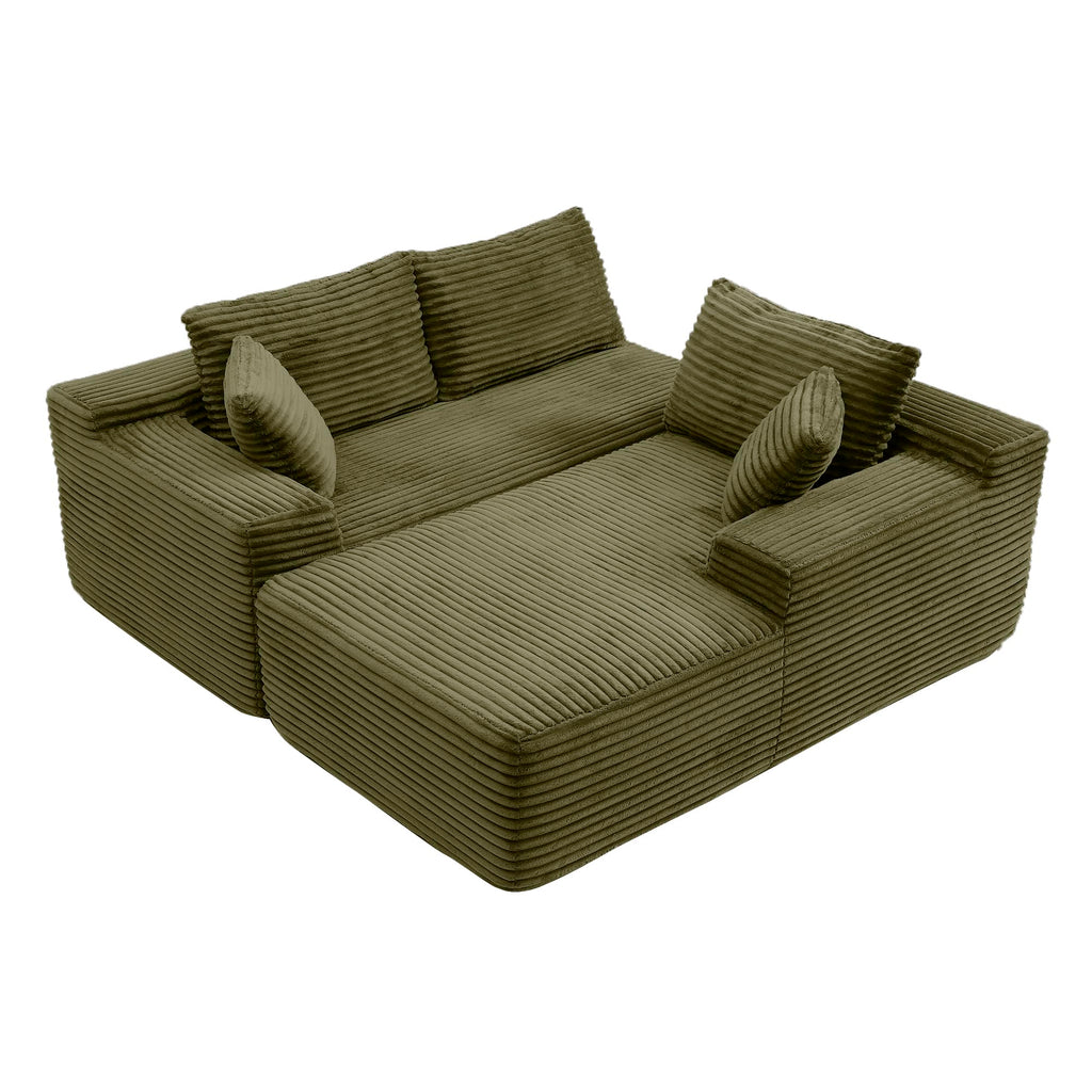 105" Grey, Modern L-Shaped Cloud Couch with Deep Seat & Chaise, Wrinkle-Resistant Corduroy Upholstered 3-Seat Cushion Back Sofa, for Living Room Bedroom (Green, 3, Left Hand)