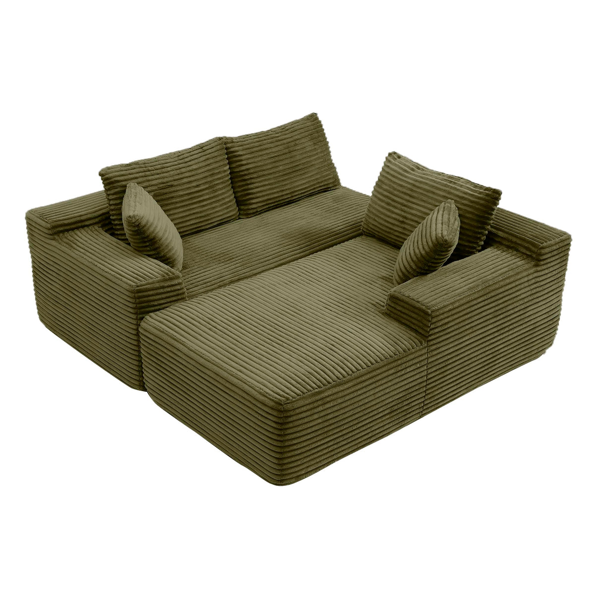 105" Grey, Modern L-Shaped Cloud Couch with Deep Seat & Chaise, Wrinkle-Resistant Corduroy Upholstered 3-Seat Cushion Back Sofa, for Living Room Bedroom (Green, 3, Left Hand)